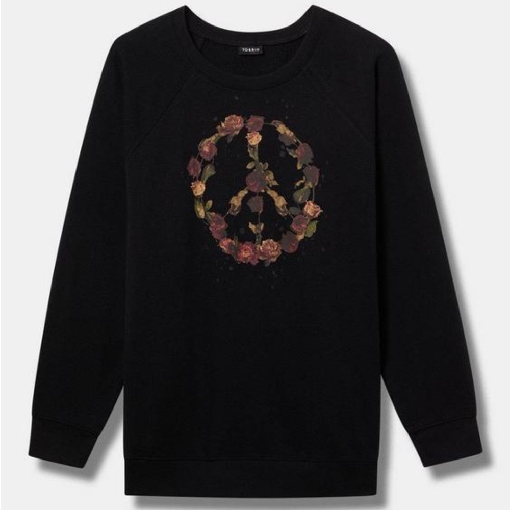 Torrid Black Sweatshirt with Floral Peace Sign Size 0